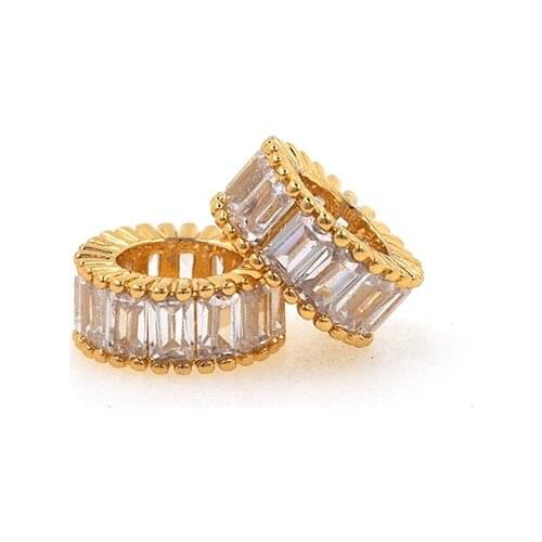 Micropavé CZ Brass Flat Spacer Beads Donut Gold Jewelry Imitation Diamond Bracelet Suitable for DIY Crafts 3x7mm