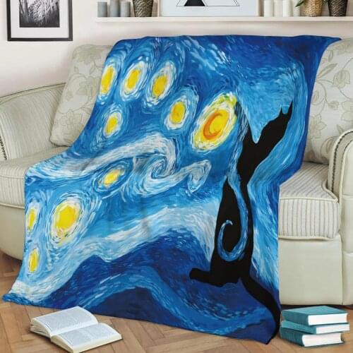 Black cat Flannel Throw Blanket 3D Printed Keep Warm Sofa Child Blanket Home Decor Textiles Dream Family Gift