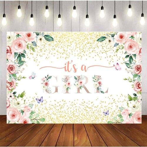 Its A Girl Flower Glitter Backdrops for Photoshoot Photo Background Baby Shower Photography Props Kids Picture Party Event