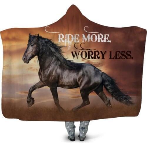 Gallant Horse 3D Printing Throw Hooded Blanket Wearable Warm Fleece Bedding Office Quilts Soft Adults Travel 08