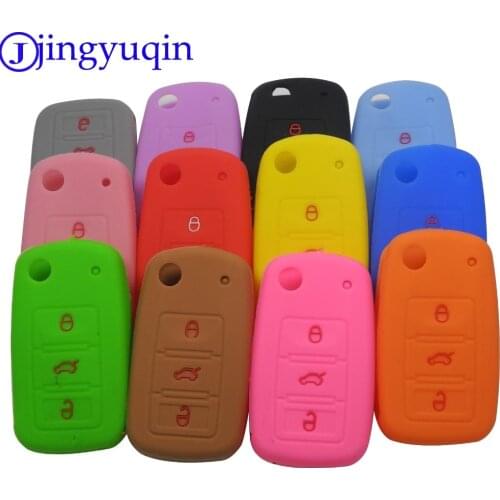 Jingyuqin New Remote 3 Buttons Folding Fild Silicone Car Key Cover Case Fob For VW Golf Bora Jetta POLO Passat