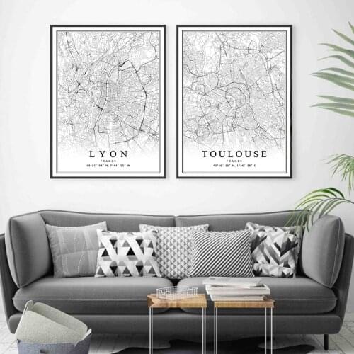 France City Map Paris Lyon Marseille Montpellier Nice Strasbourg Toulouse Posters Wall Art Canvas Painting Prints Interior Decor