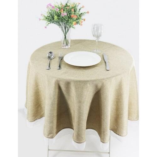 Solid Round Imitation Linen Table Cloth Rustic Wedding Decoration Home Dinning Table Cover Lace Tablecloth Overlay Khaki Gray