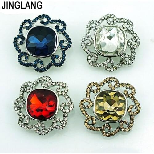 Best Selling High Quality Fashion Interchangeable Hollow-outed Flower Button WIth Colorful Rhinestone for Bracelet Accessories