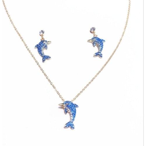 New Blue Dolphin Earring Necklace Set Girl Heart Korean Personality Exquisite Earrings