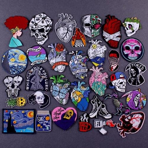 Van Gogh Embroidered Patches For Clothing DIY Heart/Embroidery Patch Iron on Patches On Clothes Stripe Punk Patch Sticker Custom