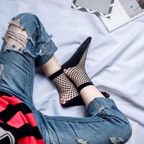 New Hot 2021 Fashion Summer Women Ruffle Large Fishnet Ankle High Socks Bow Tie Mesh Lace Fish Net Short Socks Chaussettes