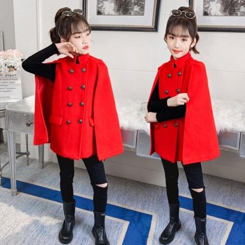 New Arrive Winter Autumn Woolen Coat Girls Kids Thicken Outerwear Teenage Top Evening Party Childrens Clothing