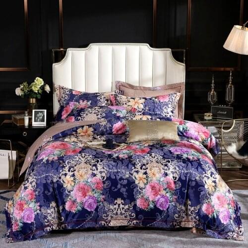 New Vintage Bright Color Flowers Jacquard Bedding Set 100%Cotton Silky Queen King size 4pcs Duvet Cover Bed sheet Pillowcase