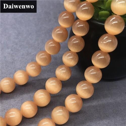 Orange Cat Eye Beads Stone Round 4-12mm Gemstone Loose Spacer DIY for Jewelry