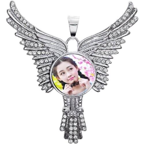 Dye sublimation button necklace pendant for women wing necklaces pendants with zircon for hot transfer printing blank gifts 8