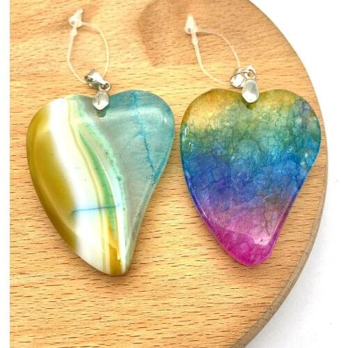 2pcs/pack Fashion Natural Semi-precious Stone Agate Pendants Heart-shaped DIY for Making Necklace Big Size 38x46mm 6 Colors