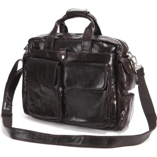 100% Genuine Leather Briefcase Featured Natural Cowskin Mens Large Capacity Business Shoulder bag 15 Laptop Bag