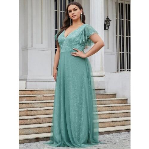 Robe de soirée Luxury Womens A-Line Double V-Neck Embroidered Evening Dresses Cream Plus Size Vestido de noche A-LINE Gowns