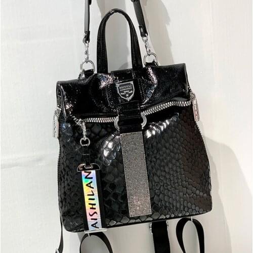 Luxury Brand Rhinestone Women Backpack 2021 Fashion Casual Pu Leather Black Knapsack Female High Quality Teenage Girl School Bag