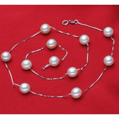 Terisa Pearljewelry 18 Inches AAA Top Quality 7-8mm White Natural Freshwater Pearl Tin Cup Necklace Free Shipping