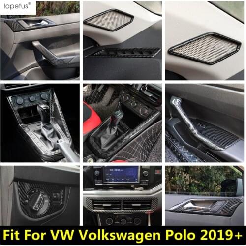 Air AC Outlet Vent / Inner Door Handle Bowl Frame Cover Trim Carbon Fiber Look Interior For VW Volkswagen Polo 2019 2020 2021