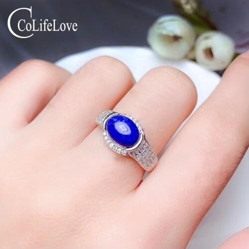 CoLife Jewelry 925 Silver Lapis Lazuli Ring for Daily Wear 6mm*8mm Natural Lapis Lazuli Ring Fashion Silver Gemstone Ring