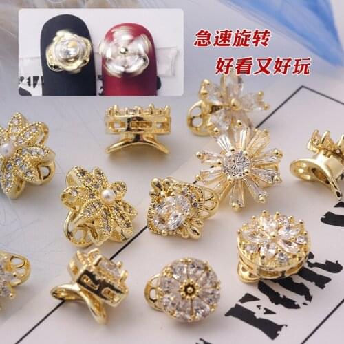 2 PCS Nail jewelry, zircon high-speed transfer beads, time to run, real gold luxury nail alloy diamond jewelry