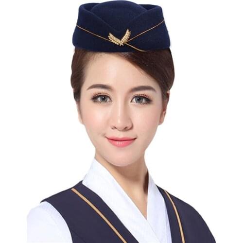 Women Air Stewardess Hat Woolen Flight Attendant Hat Stewardess Cap for Costume Cosplay Musical Performance - Size M(Red)