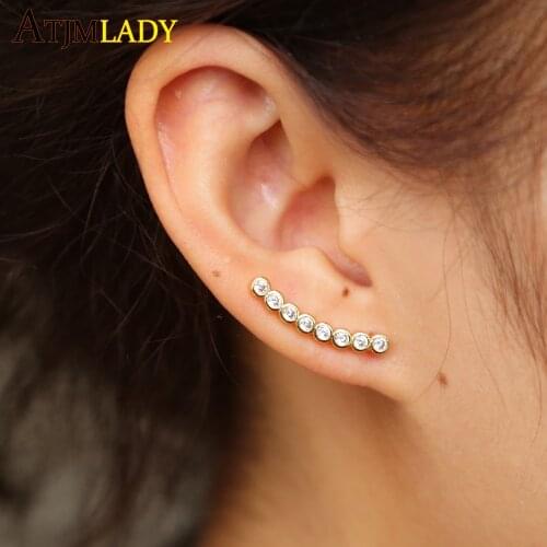 Wholesale curve Bar Shape Crystal Ear Climbers Gold color plated Fashion Earrings For Women simple Gold Stud Earrings Jewelry