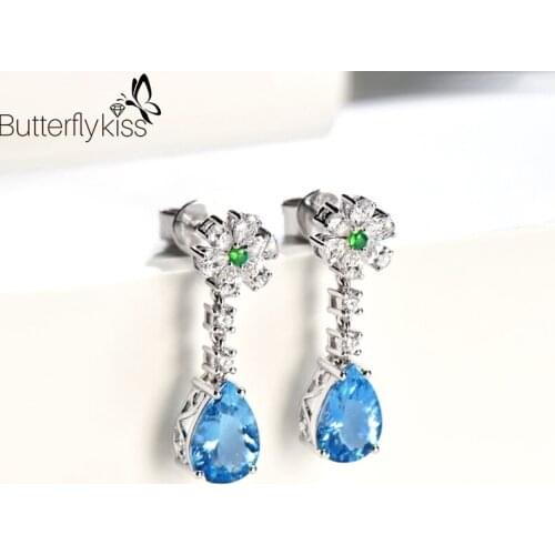 BK 18k White Gold Drop Earrings For Women Water Drop Sapphire Gems Diamond 21*6mm Anniversary Engagement Wedding Fine Jewelry
