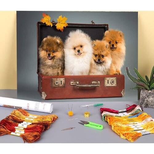 Animal Dog Pomeranian Printed 11CT Cross-Stitch Kit Embroidery DMC Threads Handicraft Sewing Hobby Handiwork Jewelry Mulina