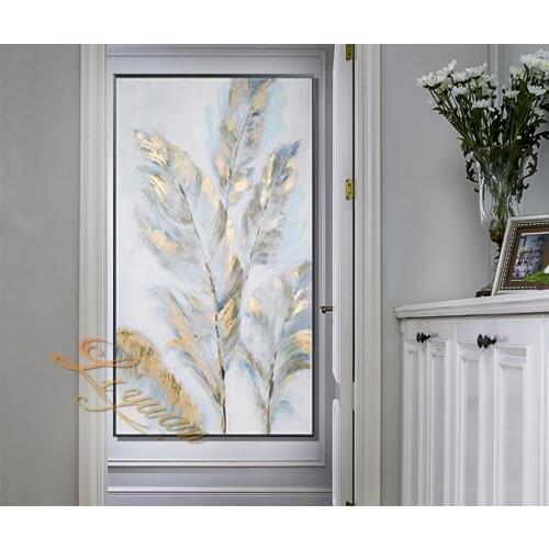 Golden Feathers Handmade Beautiful Abstract Oil Paintings On Canvas Modern Wedding Decor Wall art Pictures Home Decoration