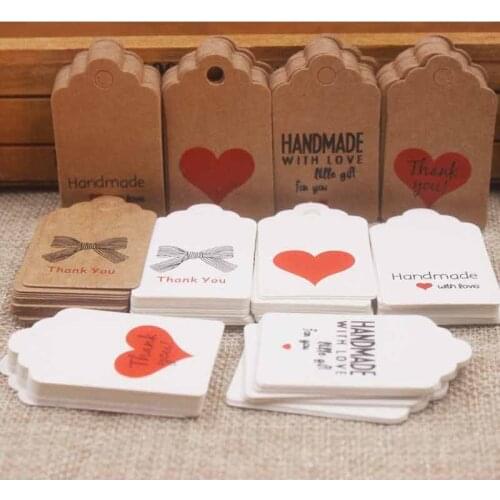 100pcs Wedding Tag Thank You Stickers Card Red Love Heart Shape Valentines Days Gift Bakery /Candy Card Business Tag 5x3cm Label