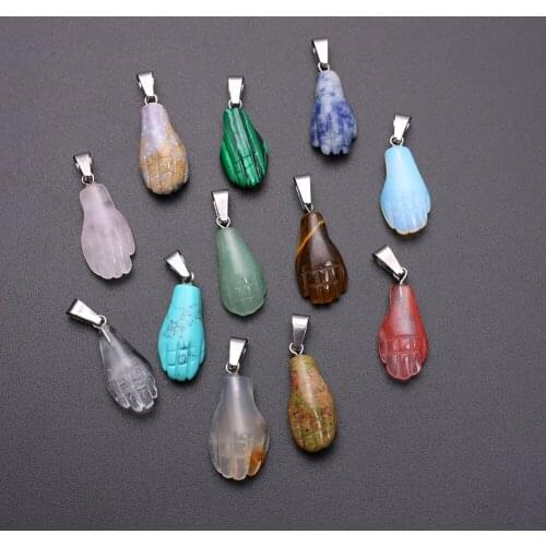 12pcs Carved Hand Palm Health Care Natural Quartz Crystal Stone Balmatin Hand of God 20*10mm Reiki Healing Chakra Pendants Free