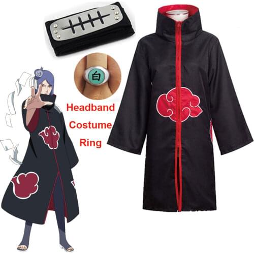 2021 Harajuku Cosplay Anime character Costume Prop Headband Ring Kunai Deidara Tobi Clothes for Men Kids Pain cloak Robe Cape