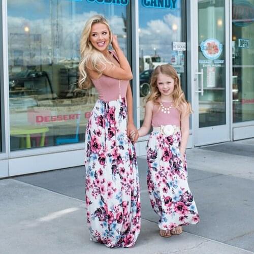 2021 Summer Mother Daughter Dress Fashion Floral Long Dress Women+Baby Girl Dresses Family Matching Clothes Parent-child Clothes