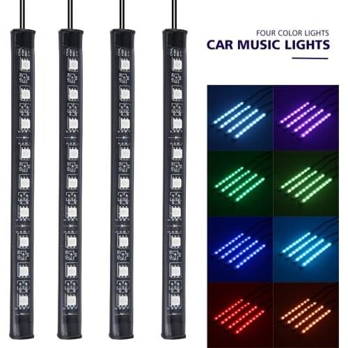 4pcs 12V 3W Car Auto Motorcycle RGB 9SMD LED Interior Light Footwell Colorful Changing Music Remote Strip Lamp DIY 120x15x7mm