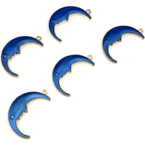 5pcs/lot Light Gold Blue Moon Pendant Jewelry Finding Making 22224