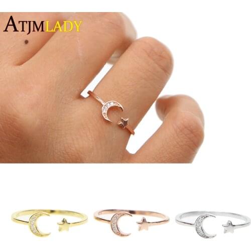 2020 Promotion Time-limited Geometric Anillos Authentic 925 Sterling Crescent & Star Mom Cz Open Finger Ring For Women Jewelry