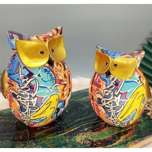 American Colorful Owl Home Decoration Resin Statue Sculpture Room Accessories Crafts Ornaments Living Room Office Desk Decor
