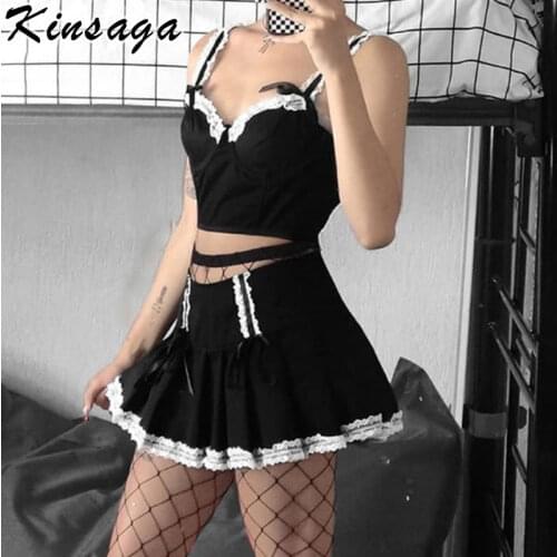 White Lace Patchwork Mall Goth Mini Pleated Skirt Women Fairy Grunge Low Rise Bandage Y2k Dance Skirt Gothic Dark Academia Skirt