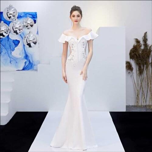 White High Waist Sexy Evening Dress Long Mermaid Chinese Wedding Dress Oriental Style Party Dresses Plus Size Women Clothing