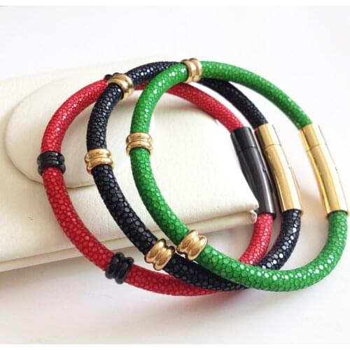 Charm bracelets Stainless steel Men Genuine Stingray Bracelet fit Brand Watch Mens Jewelry Gift Red Genuine Leather Bracelets