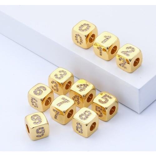 Number Beads for Jewelry Making Supplies Gold Beads for Diy Bracelets Copper Mosaic Zircon Accessories Metal Beads Wholesale