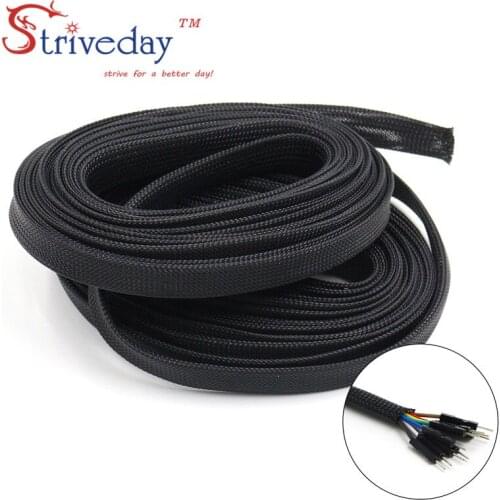 1M Black 16mm braid cables textile cord PET Expandable Sleeving High Density Sheathing Plaited Cable Sleeve