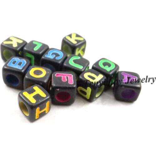 Black Cubic Alphabet Beads 7x7x7mm Mixed Color Letters Acrylic Beads For DIY 1000pcs/lot Free Shipping