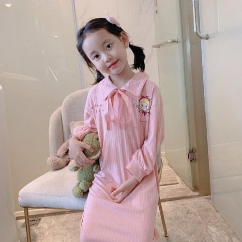 Children Girl Sweet Dress Princess Sleepshirts Long Sleeve Nightwear Kid Nightgowns Pink Nightdress Teens Youth Lounge Sleepwear