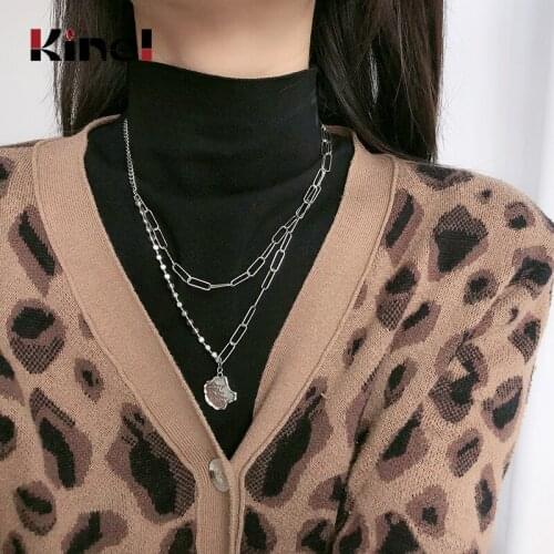 Kinel Vintage Genuine Silver 925 Jewelry Irregular Pendant Double Necklace for Women Autumn/Winter Collection Christmas Gifts