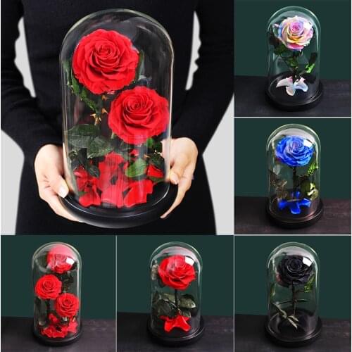 Red Eternal Roses Ornaments In A Glass Dome Christmas Decorations Accessories for Home For Valentines Day Gifts Mothers Day