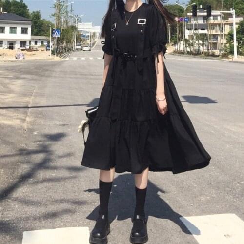 Cool Skirt Womens Spring and Summer Mid-Length Design Sense Niche Black, Short Sleeve Dress 2021new Ins Fashion