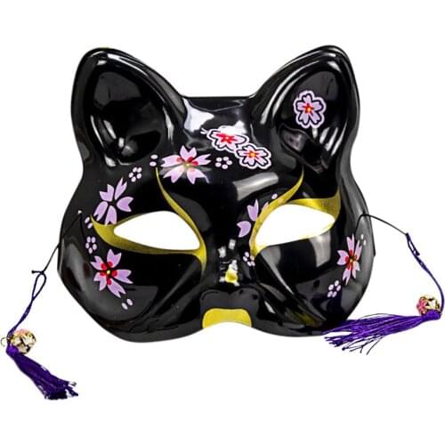 Unisex Hand Painted 3D Fox Mask Japanese Fox Mask With Tassels&Bell Non-toxic Cosplay Costumes Props Accessories