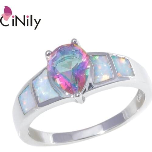 CiNily Created White Fire Opal Mystic Zirconia Silver Plated Wholesale For Women Jewelry Birthday Gift Ring Size 6-10 OJ9459