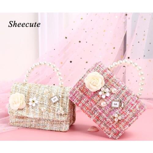 Fashion Pearl Handbag Girls Messenger Bags Princess Children Cute Coin Purse Mini Bags Girls Crossbody Bag Flowers Kids Handbag