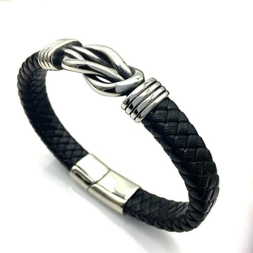 Fashion Stainless Steel Punk Leather Bracelet Hip Hop Magnet Buckle Bracelets For Men BG-010